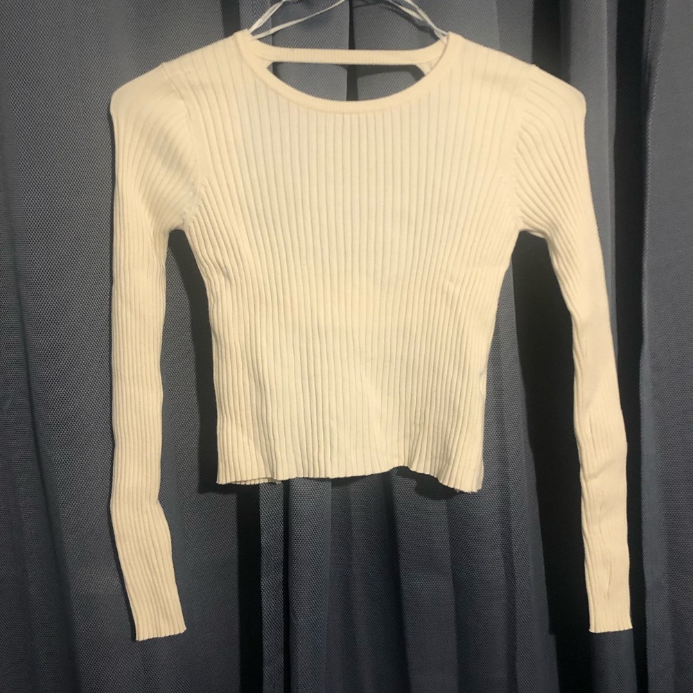 Zara Knit Cream Cropped Ribbed Long Sleeve
